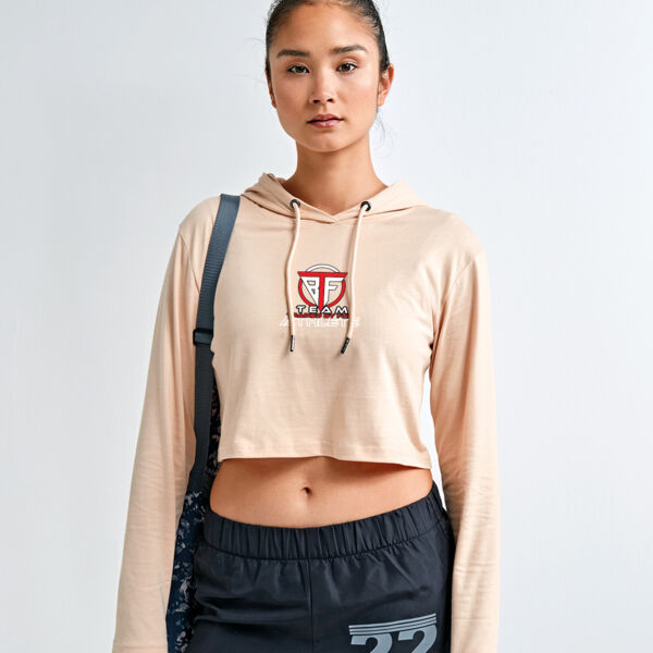 TBF  - Women's Cropped Hooded Long Sleeve T-Shirt Thumbnail